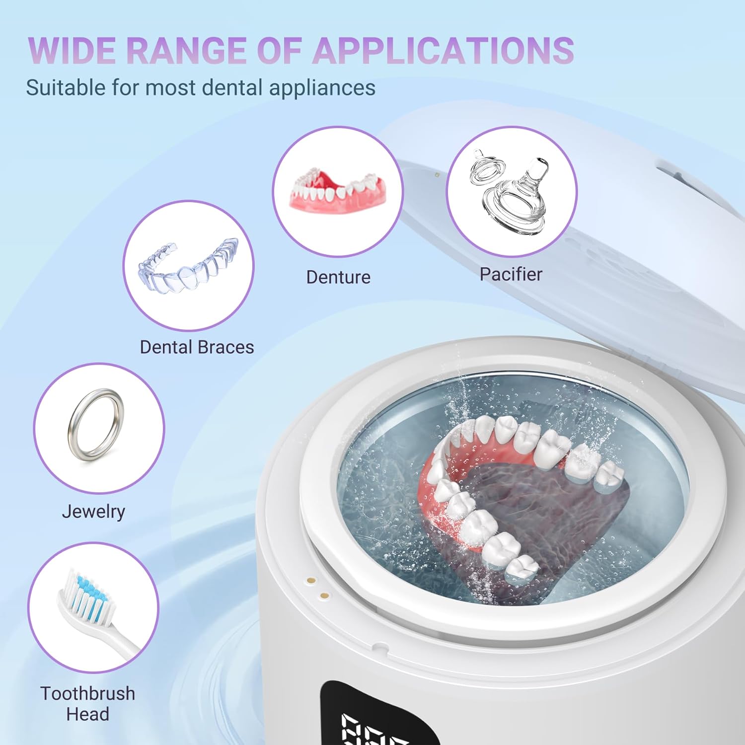 Ultrasonic Retainer Cleaner Machine 25W Ultrasonic Denture Cleaner