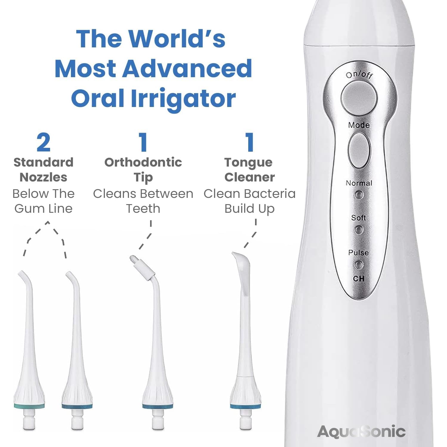 Helps explain flosser function, nozzle design, and precision cleaning.