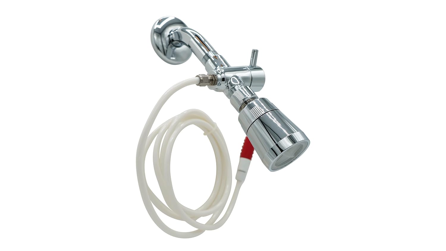 Shows the core product form factor and reinforces the no-countertop, shower-installed concept.