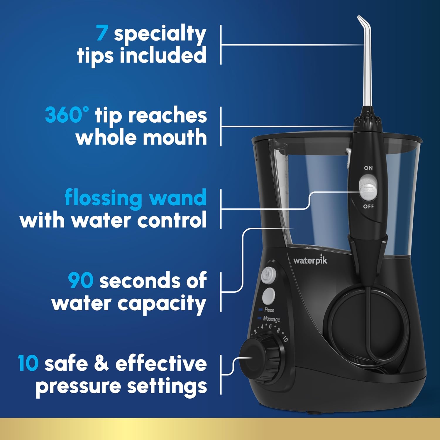 How the water flosser is assembled and what comes with the countertop unit.
