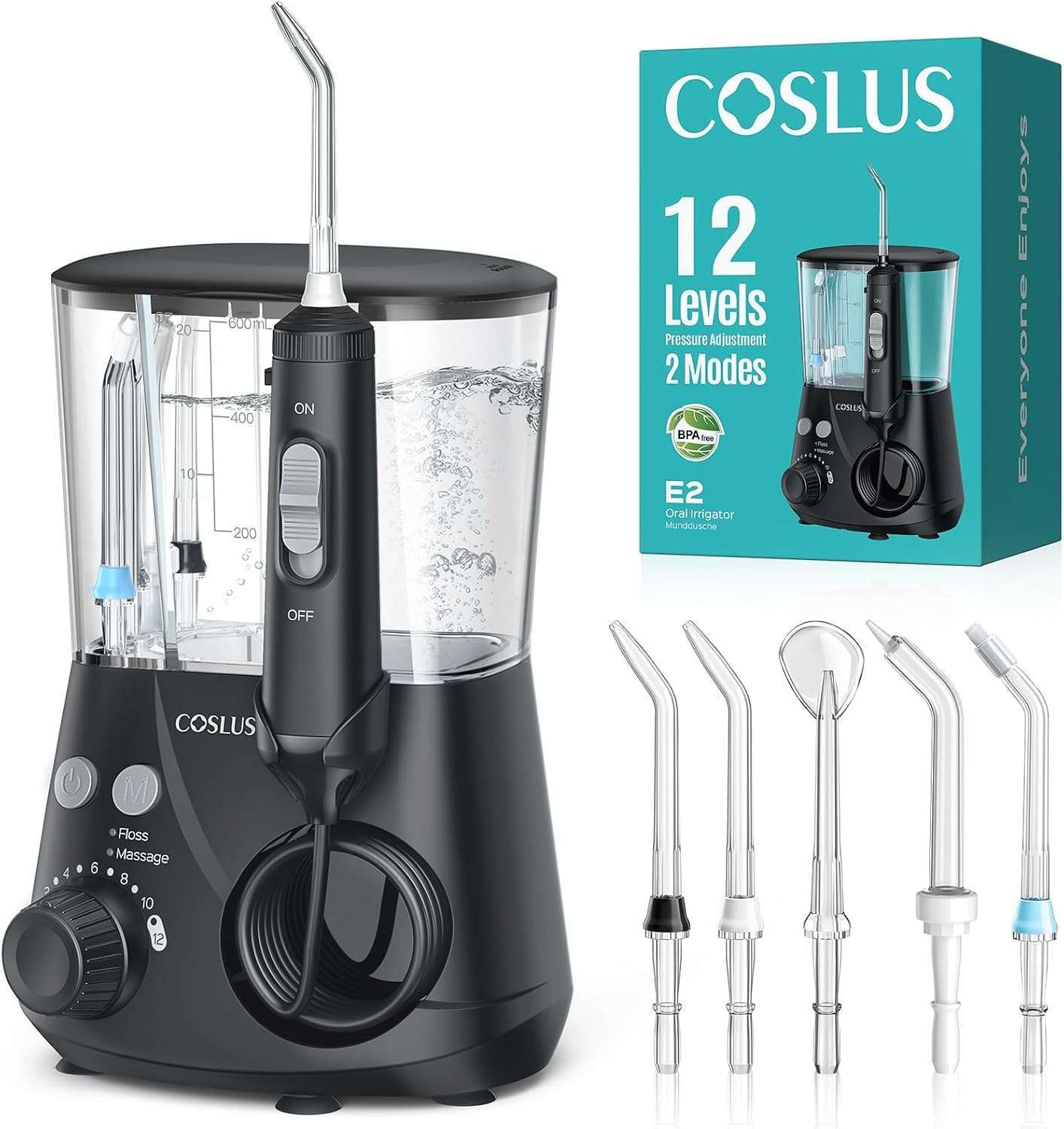 Overall design, finish, and the fact that it is a countertop family water flosser.