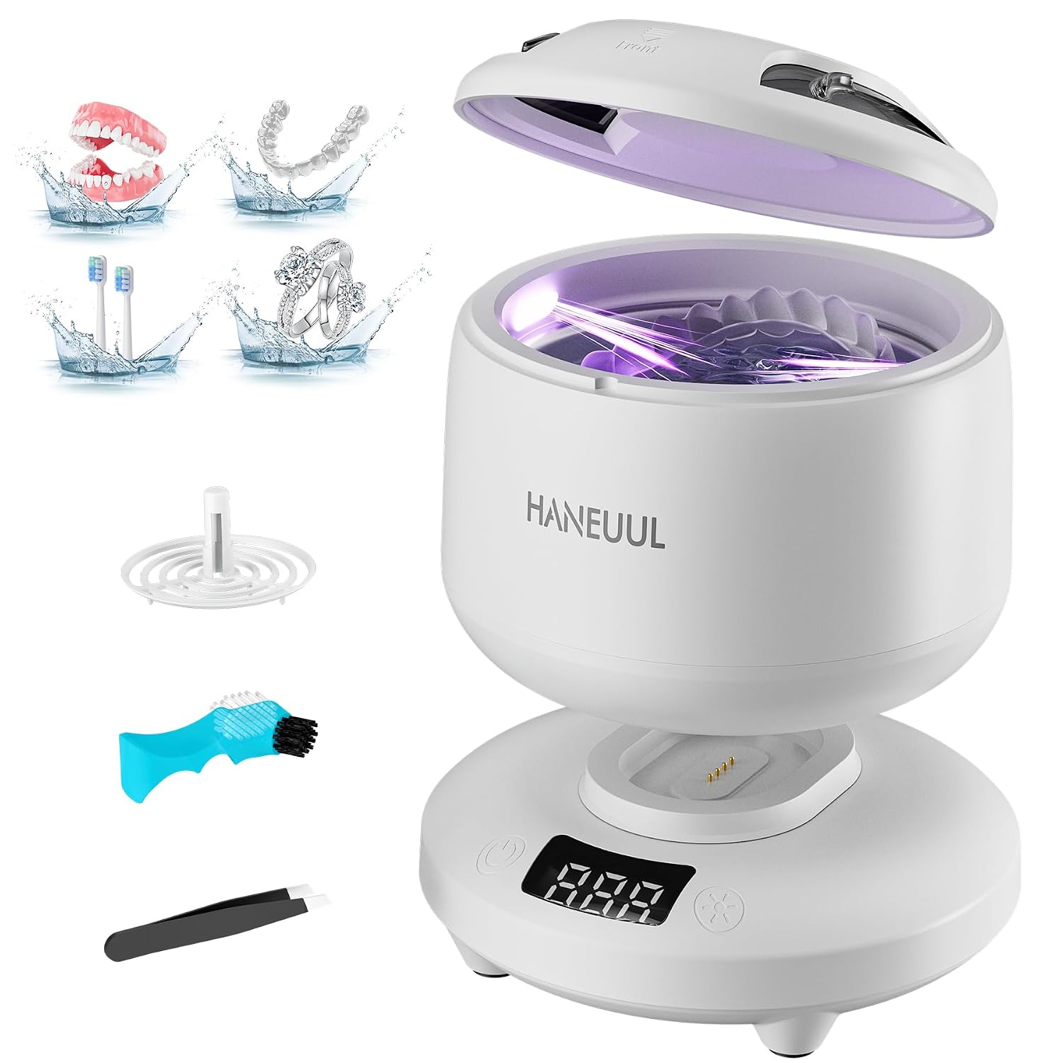Overall appearance, size, and the fact that it looks like a dedicated retainer and small-item cleaning machine.