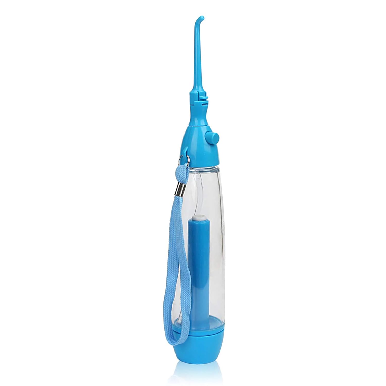 Shows the overall design, color, and portable size, which helps communicate that this is a simple non-electric oral irrigator.