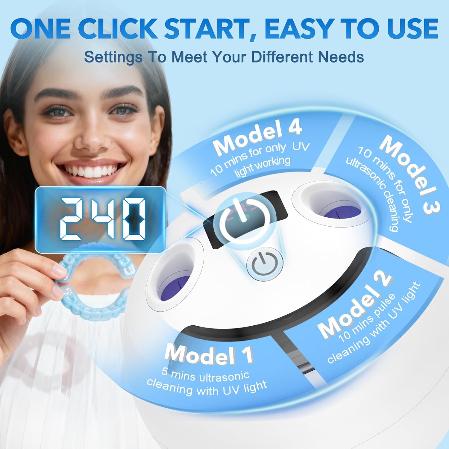 Dental Ultrasonic Retainer Cleaner - 48Khz Dental Cleaning Pod For Denture, Braces, Mouth Guard, Toothbrush Heads, Jewelry, 4 Modes Retainer Cleaner Machine With Digital Timer & 200Ml (Ivory White)