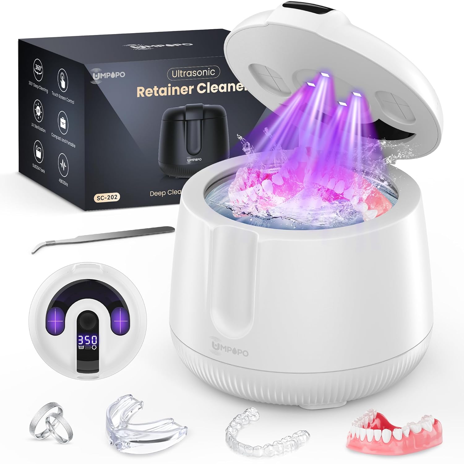 Overall design, size, and the fact that this is a portable ultrasonic cleaning pod.