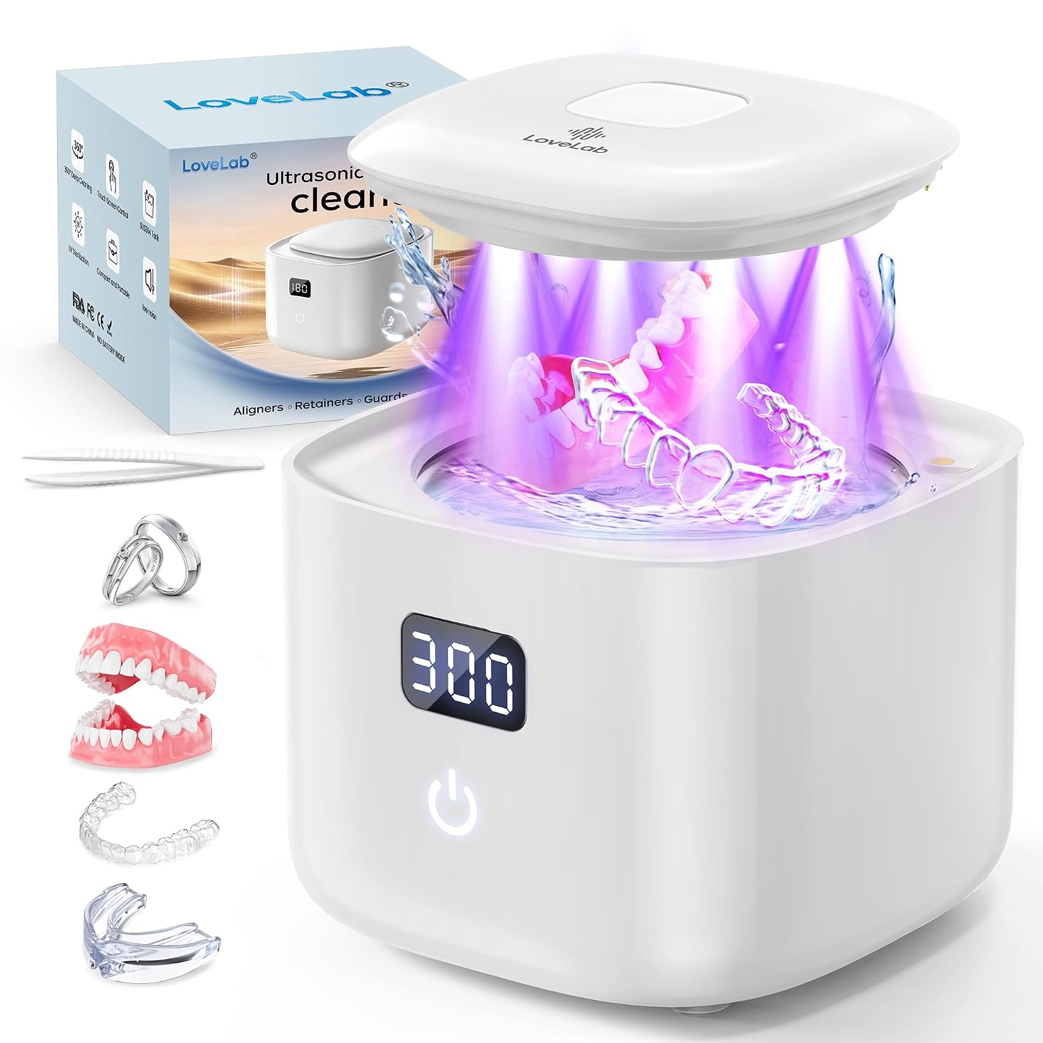 Overall design, size, and the fact that it is a dedicated countertop cleaner for oral appliances.