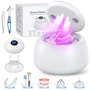 Ultrasonic Retainer Cleaner Machine, 52Khz Ultrasonic Denture Cleaner For Night Guards, Braces, Aligner, Toothbrush, Jewelry And More, Dental Cleaning Pod With Digital Timer & 250Ml, White
