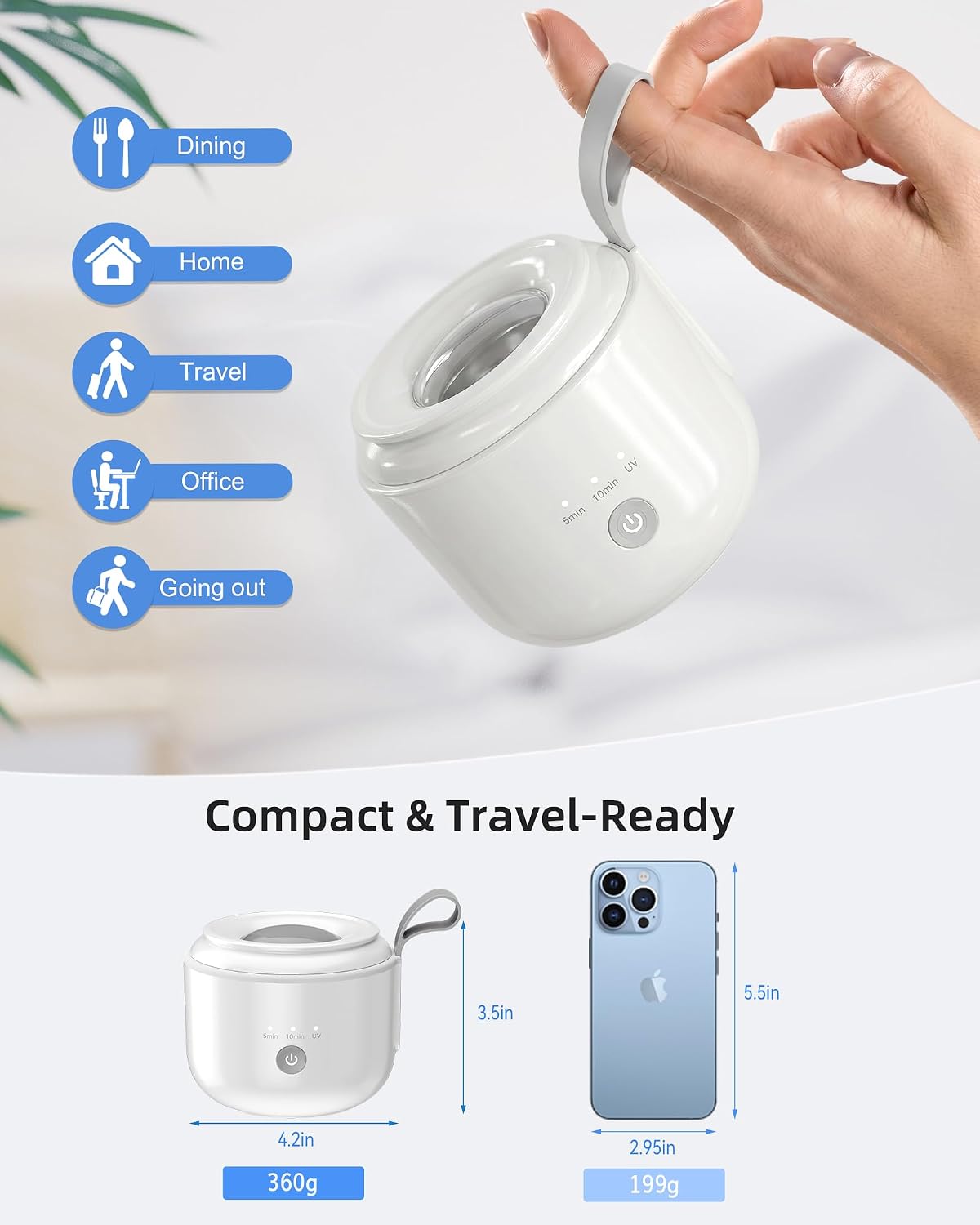 Kunphy Portable Retainer Cleaner, Plug-In Ultrasonic Retainer Machine For Home & Travel | 48Khz Ultrasonic Cleaner, 5/10Min Cleaning Modes & 20Min U-V Mode, Quiet 45Db Operation For Retainers & Aligners