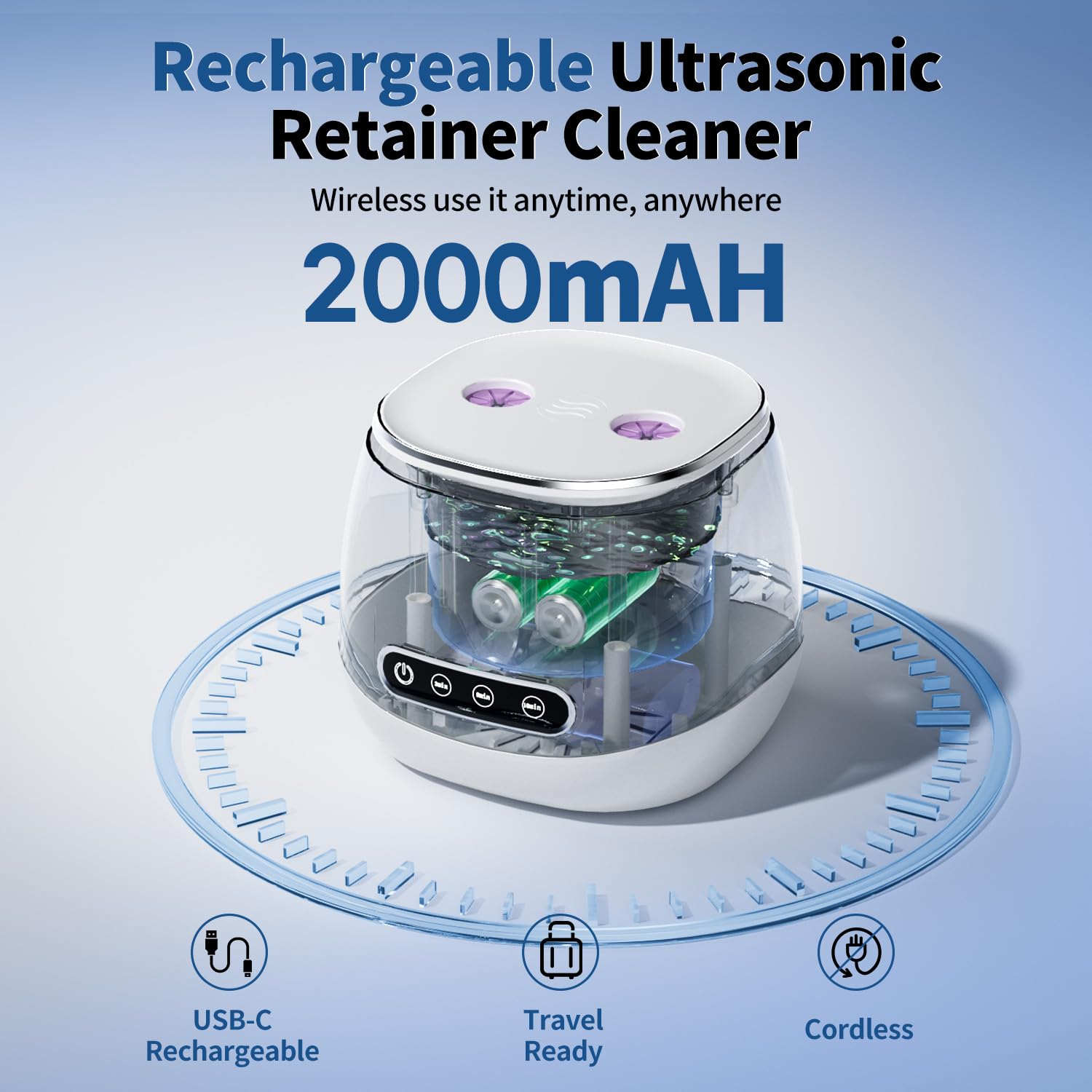 Core selling points like 45kHz cleaning, 3 modes, rechargeable operation, or 200ML tank capacity.
