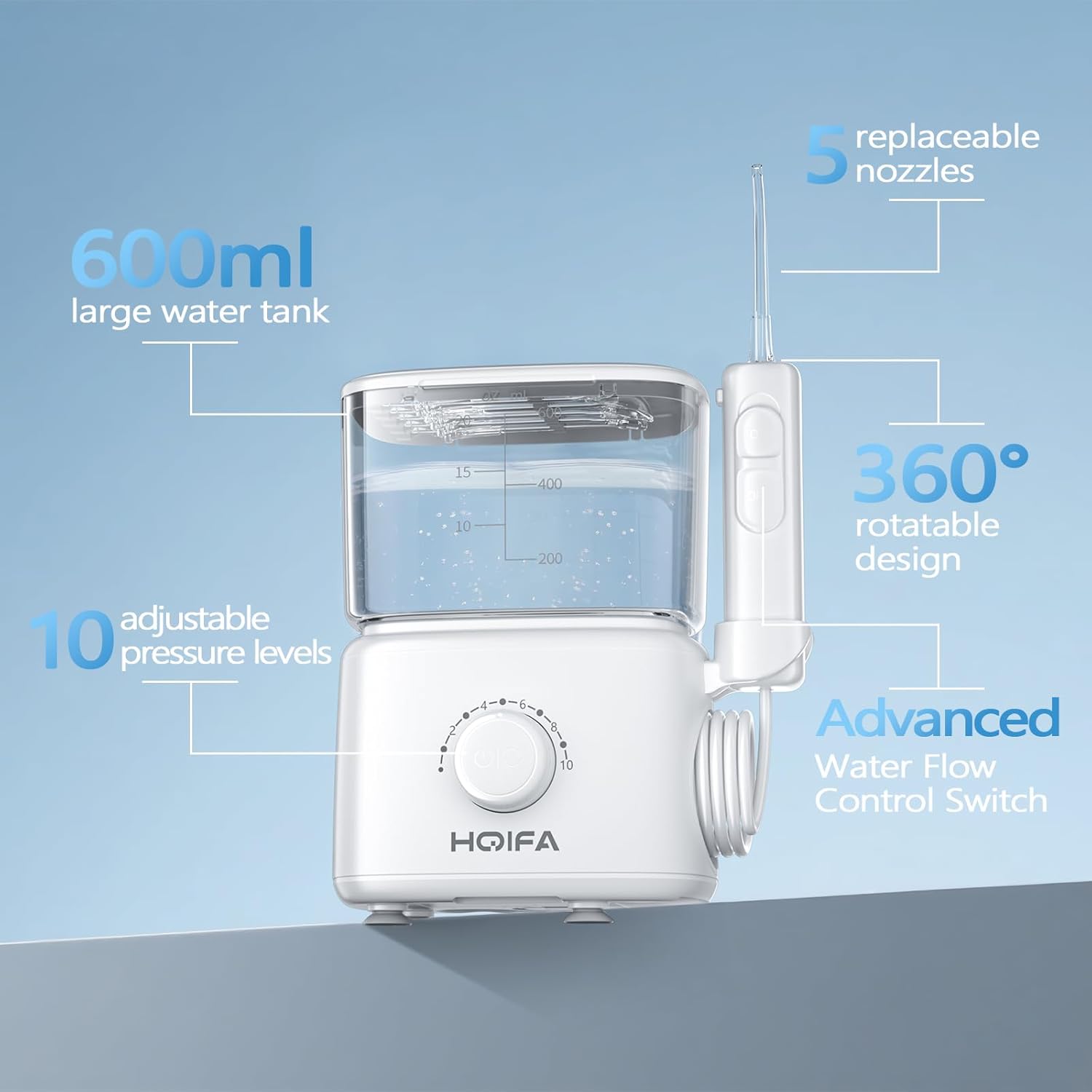 Water tank capacity and the practical layout of the controls, which helps support claims about ease of use.