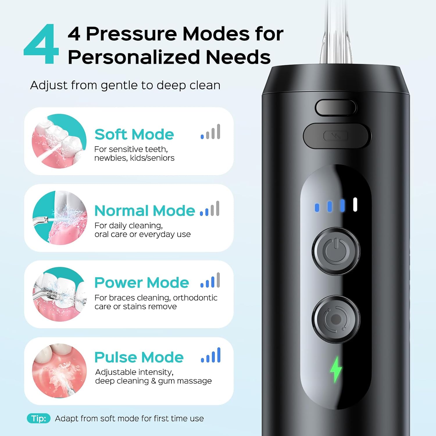 Highlights just how small and packable the T40 is versus traditional water flossers.