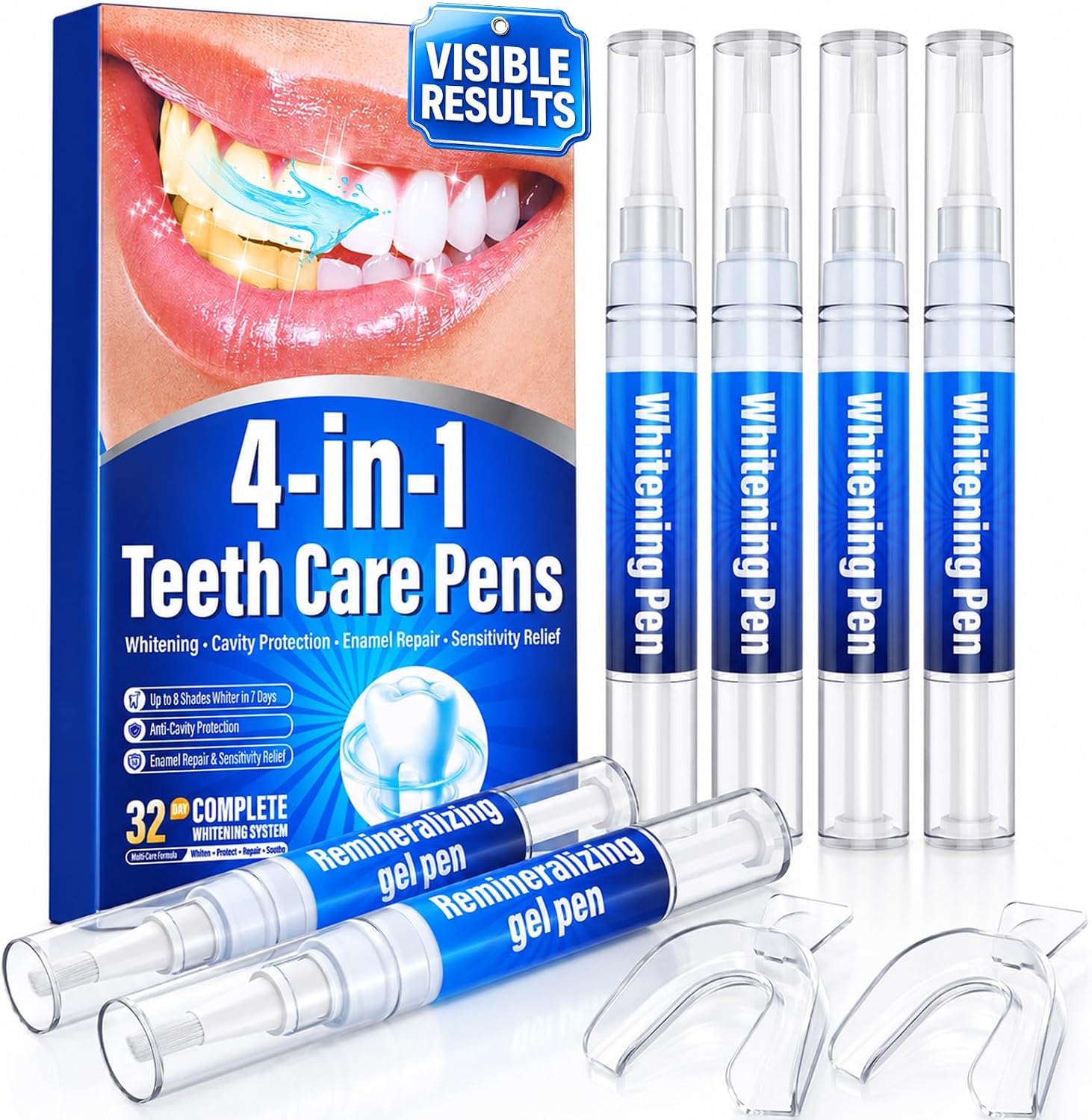 Highlights the full kit quantity and the brand’s core whitening-plus-care positioning.
