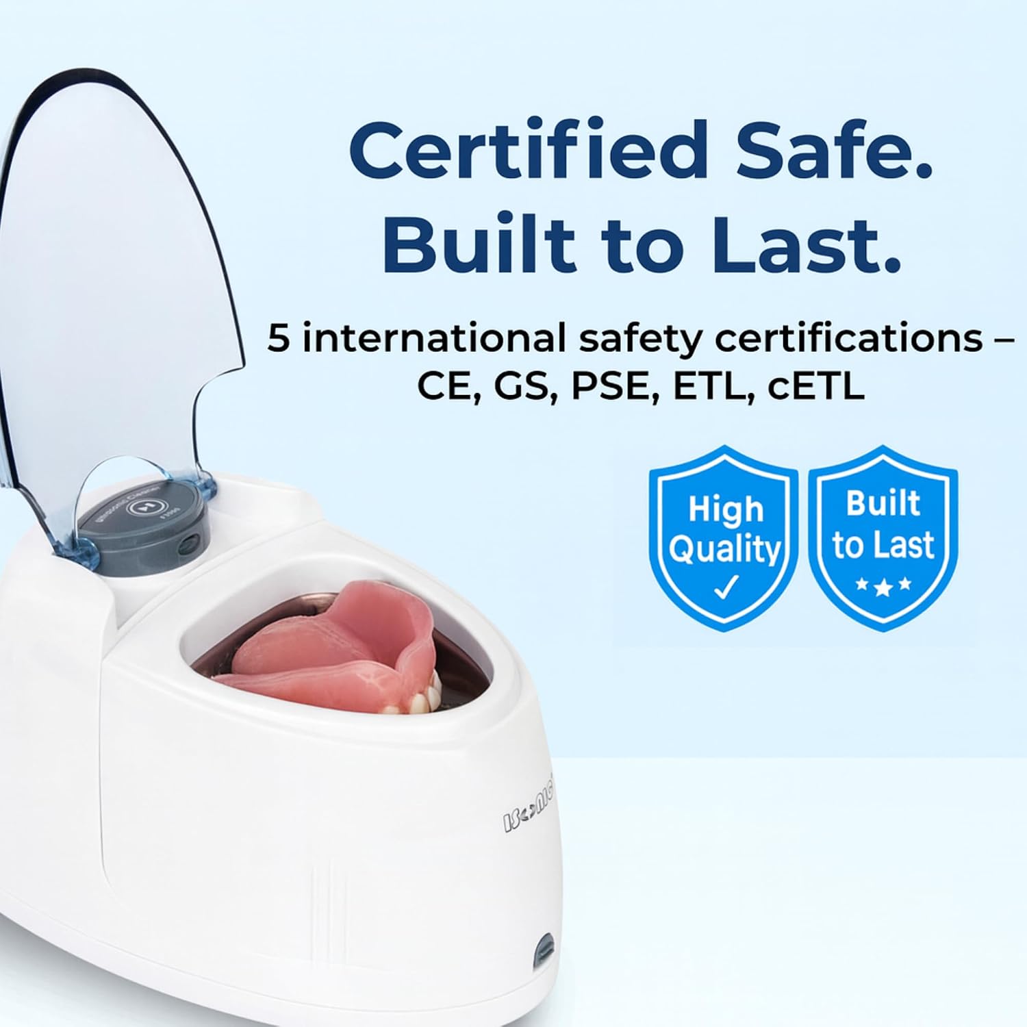 Helps underscore performance claims such as ultrasonic cleaning, odor removal, or appliance compatibility.