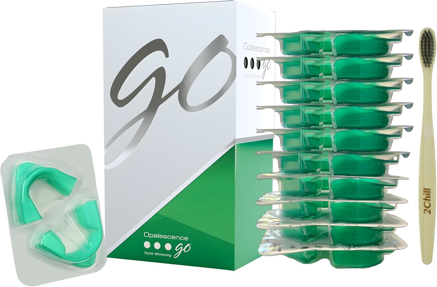Opalescence Go 15 Teeth Whitening Trays Bundle 15% Hydrogen Peroxide 5194-T | Gel Prefilled Trays - Includes 2Chill Toothbrush Made By Ultradent Products Usa. Teeth Whitening Kit -Mint - (10 Treatments)