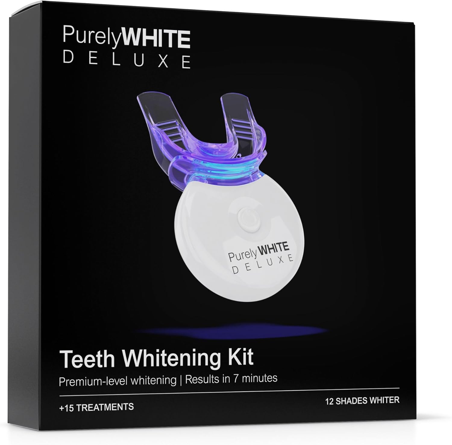 Highlights the full kit and helps readers instantly understand that this is an at-home LED whitening system, not just a gel refill.
