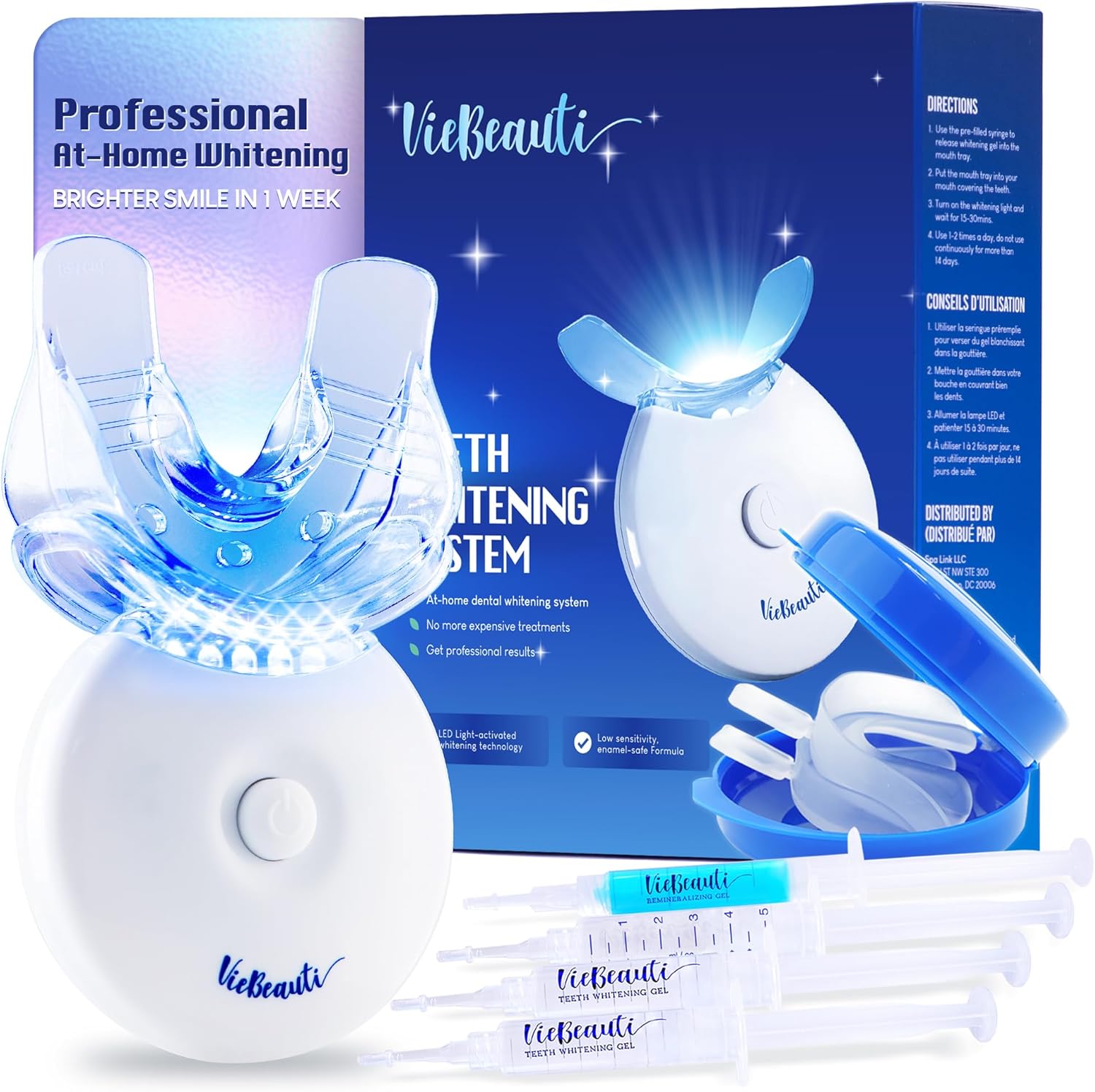 Overall kit contents, branding, and the fact that this is an all-in-one whitening system.