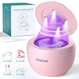 Ultrasonic Retainer Cleaner Machine, 45Khz Cleaner & 4 Modes, Pink