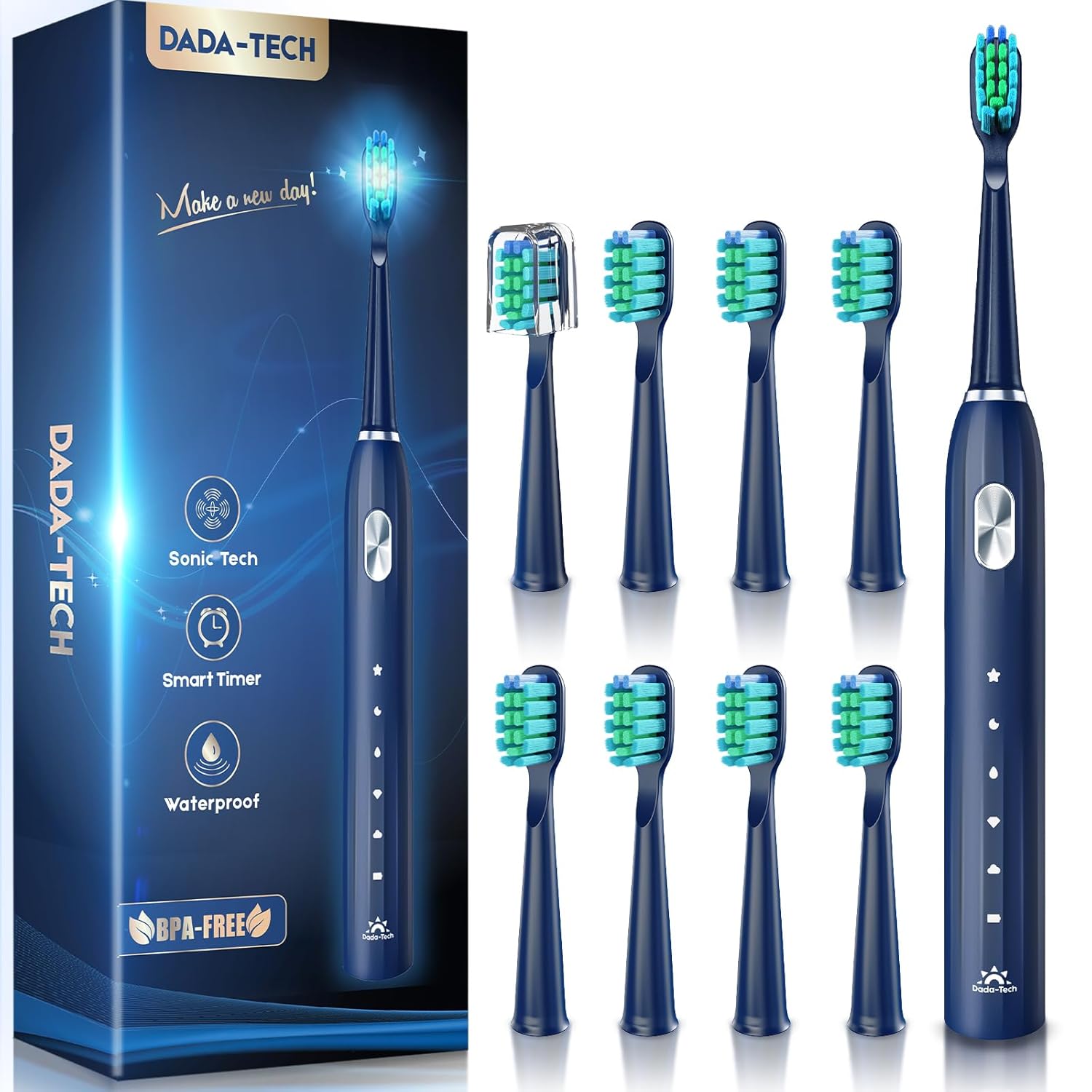 Highlights the toothbrush design, color, and overall form factor.