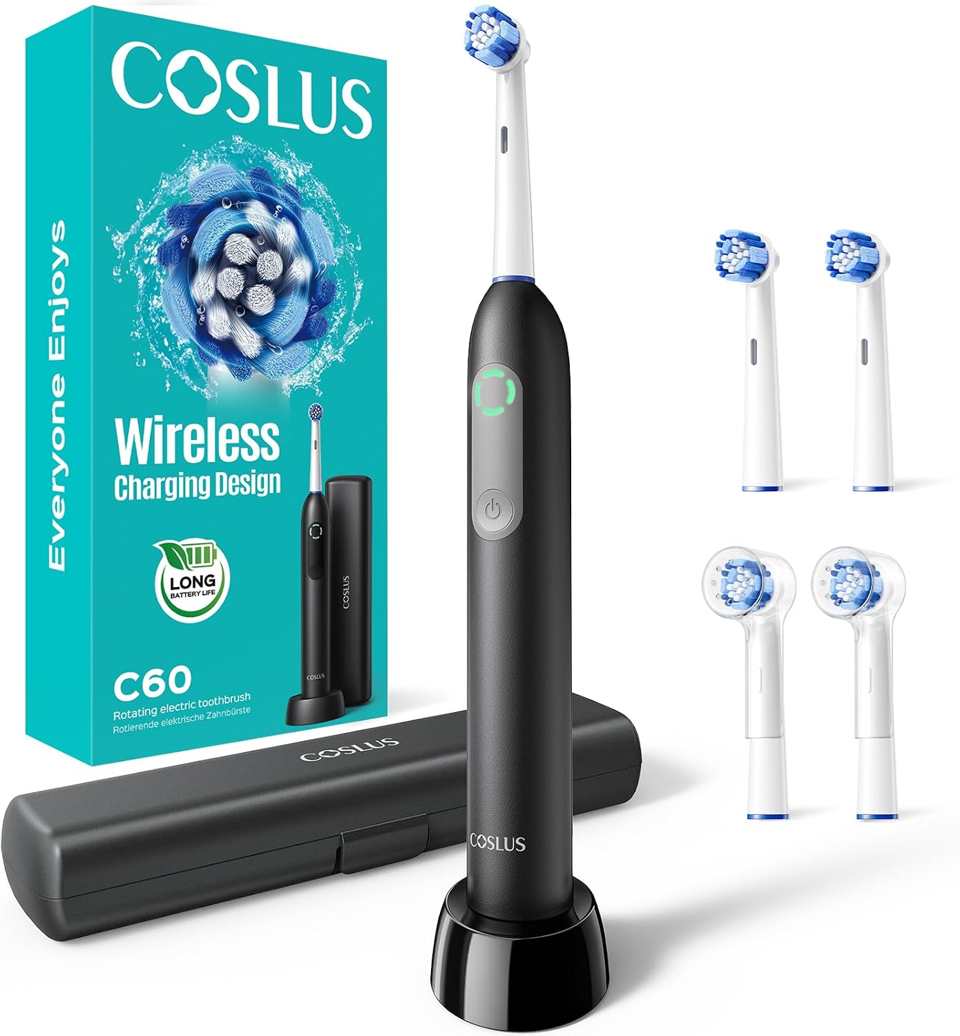 Overall product identity, colorway, and first impression as a portable rotating electric toothbrush.