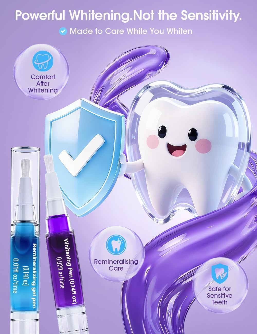 Supports the product’s feature set, such as PAP formula, purple tone balancing, or desensitizing gel inclusion.