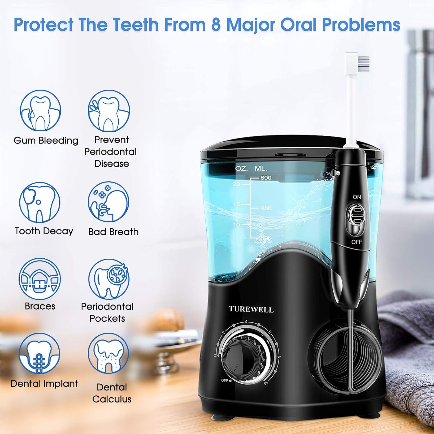 Turewell Fc162 Water Dental Flosser For Teeth/Braces