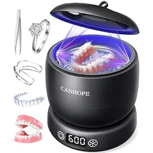 Ultrasonic Retainer Cleaner Machine, 42Khz Dental Cleaning Pod For Dentures, Aligners, Mouth Guards, Jewelry - Ipx7 Waterproof Durable Removable Base And Top Cover, 3 Timer Settings (Matteblack)