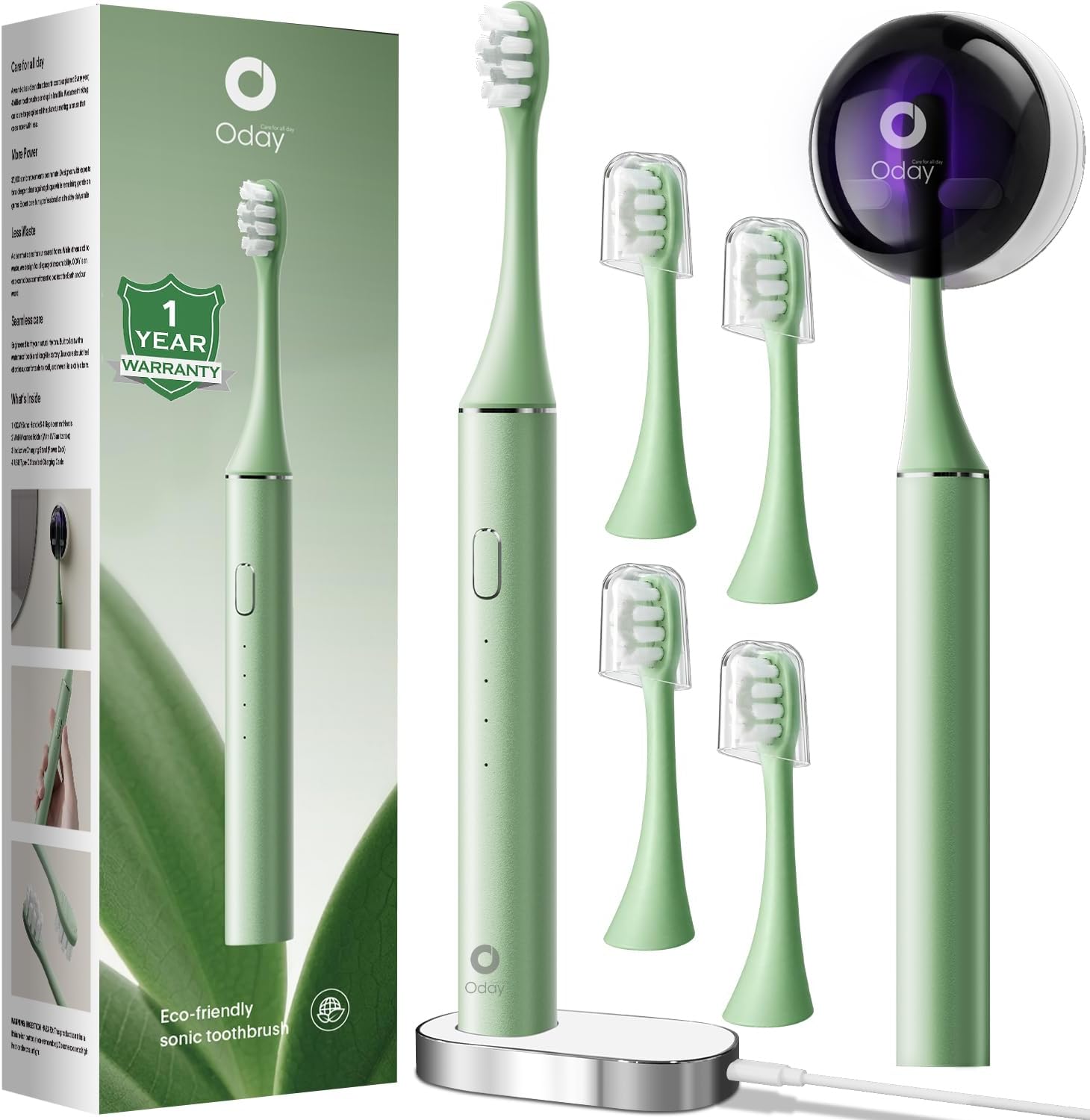 Oday Sonic Electric Toothbrush For Adults With Wall Mounted Uv Cleaner