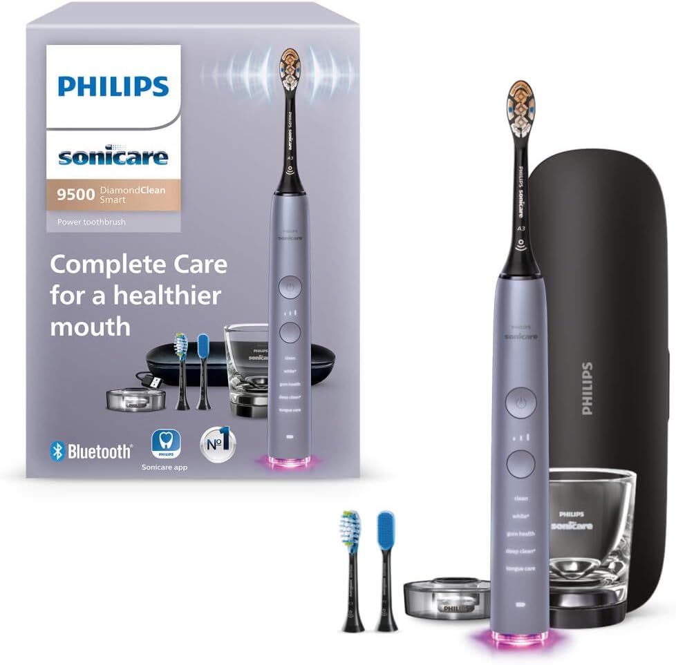 Philips Sonicare Diamondclean 9500 Electric Toothbrush 3 Brush Heads, Gray