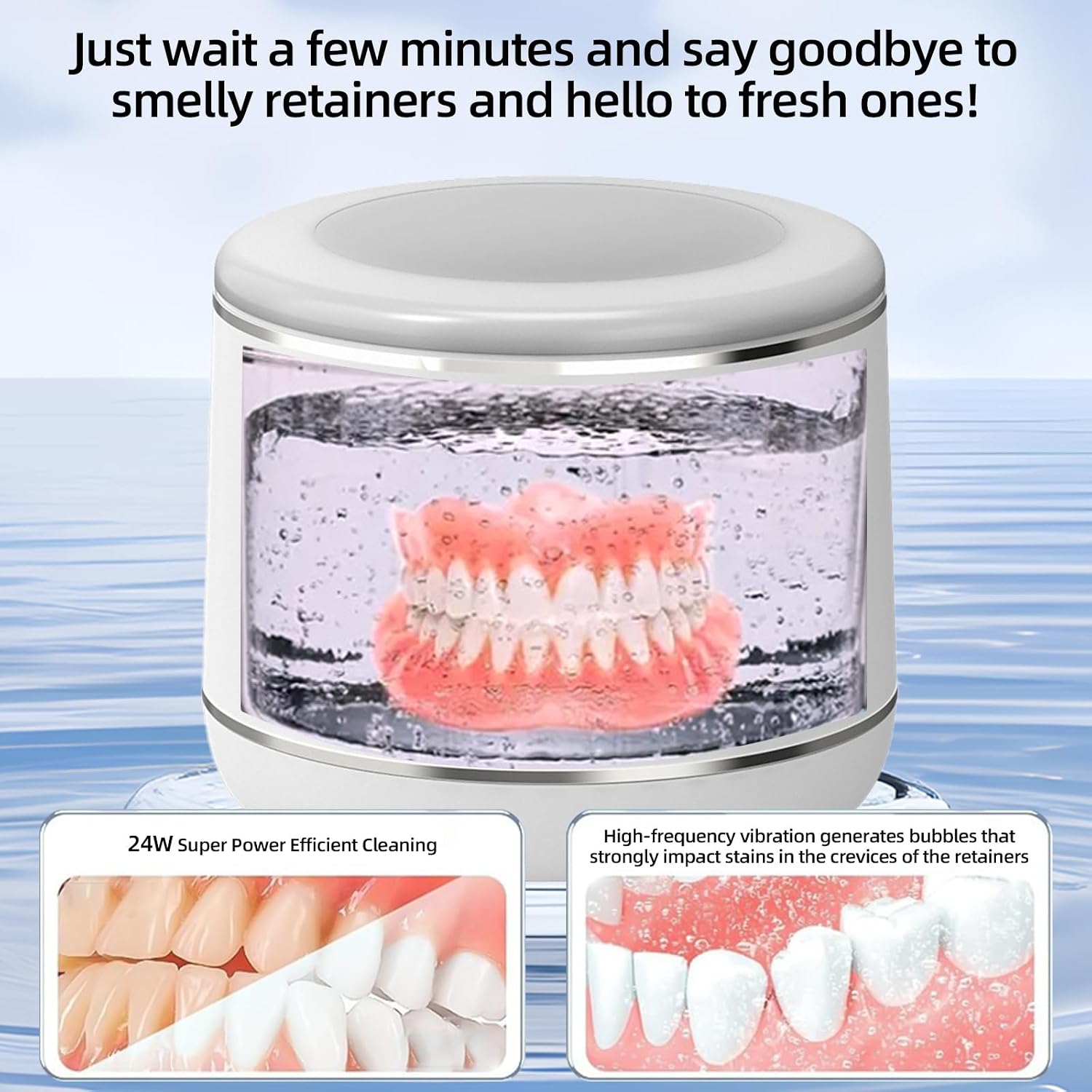 Ultrasonic Retainer Cleaner Machine, Professional Dental Appliance Cleaning Device. 3 Cleaning Modes（45Khz, 20W，230Ml White,Ykl）
