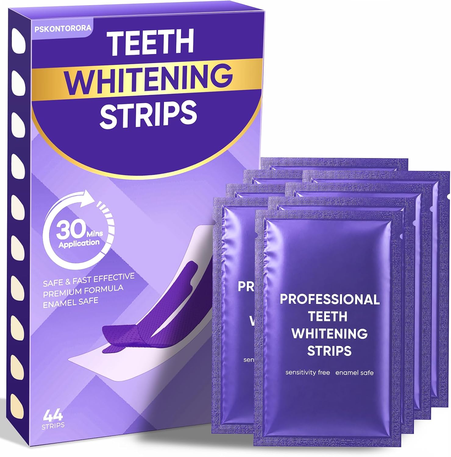 Purple Teeth Whitening Strips 44 Count - 22 Days Treatment Whitener Strips With Non Slip & Enamel Safe & Non Sensitive, Teeth Whitening Kit For Coffee, Wine Stains Removal Fastly (44 Strips - Purple)