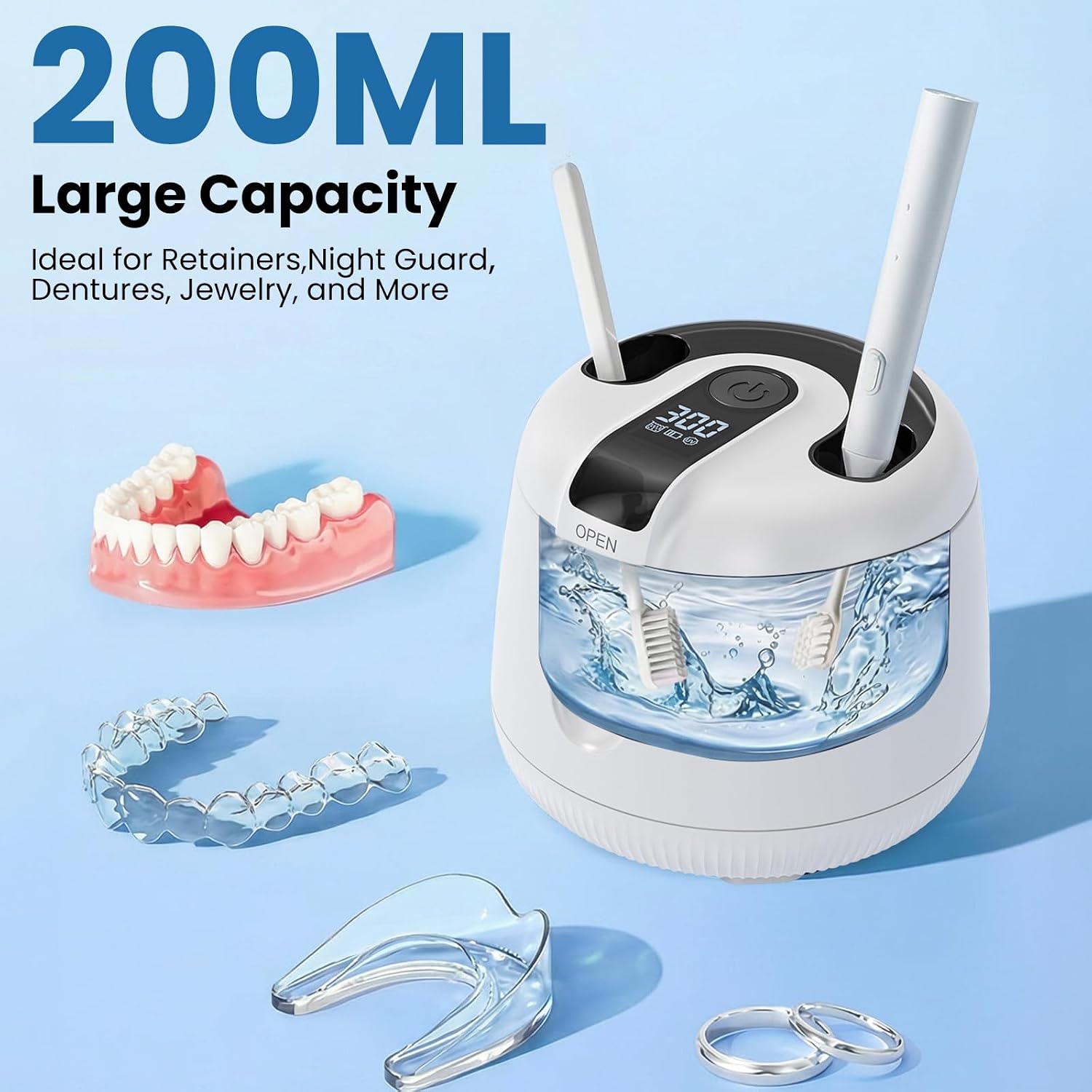 Ultrasonic Retainer Cleaner Machine 48Khz, Portable Dental Care Cleaner