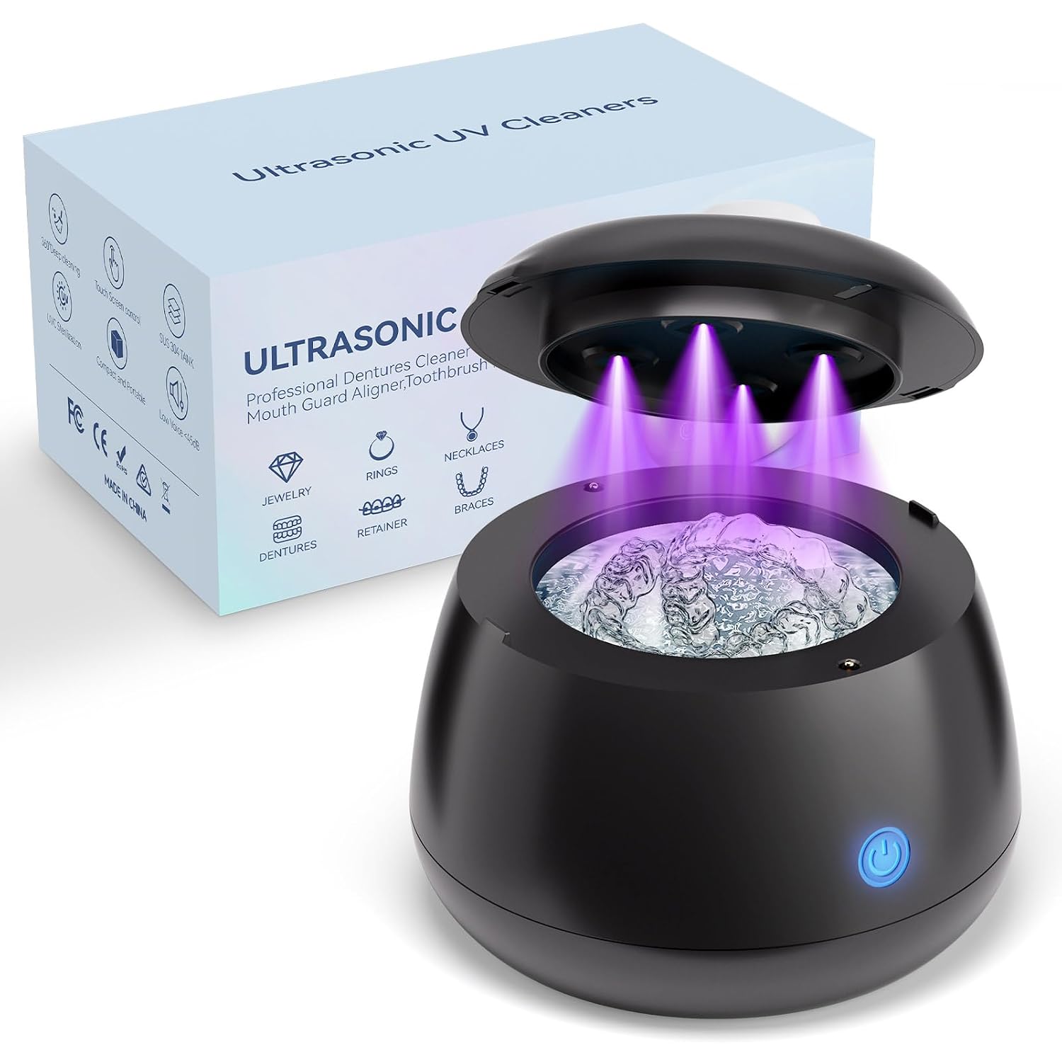 Ultrasonic Retainer Cleaner Machine, 45Khz, 200Ml Capacity, For Night Guards, Braces, Aligner, Toothbrush, Jewelry (Black)